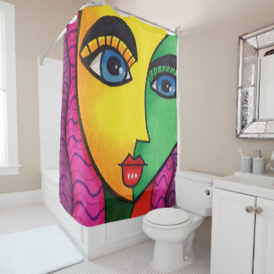 Colourful Abstract Girl Face Shower Curtain