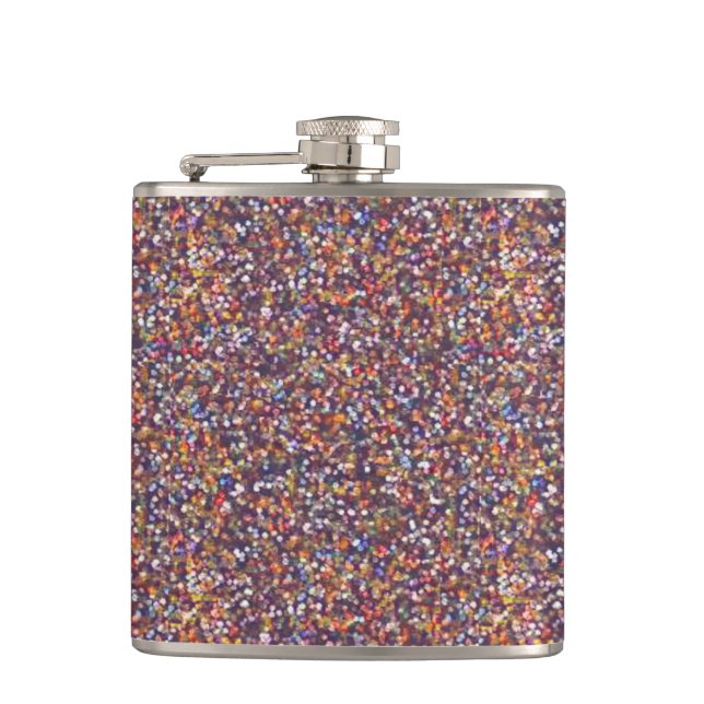 Colourful Abstract Glitter Texture Warm Tones Hip Flask (Front)