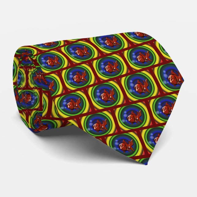 Colourful Abstract Goldfish Design Tie (Rolled)