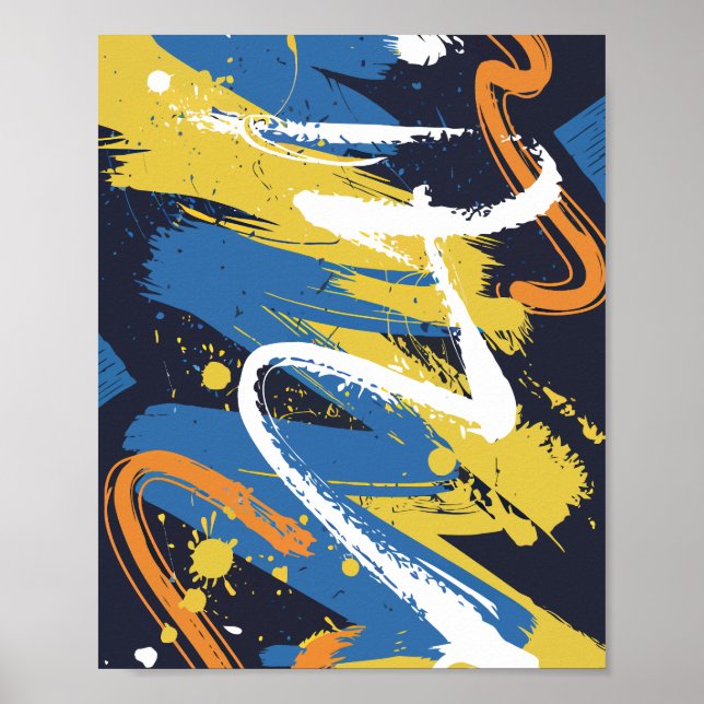 Colourful Abstract Graffiti Brush Strokes Poster (Front)