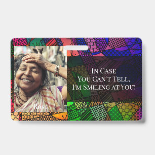 Colourful Abstract Graphic Smiling Behind a Mask ID Badge