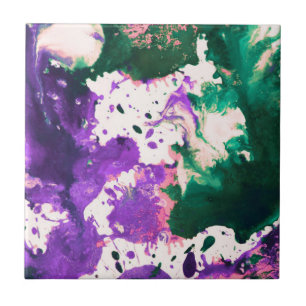 Colourful Abstract Green and Purple Splatter Paint Ceramic Tile