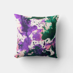 Colourful Abstract Green and Purple Splatter Paint Cushion