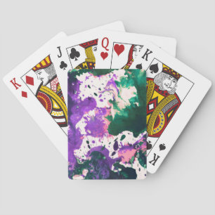 Colourful Abstract Green and Purple Splatter Paint Playing Cards