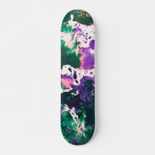 Colourful Abstract Green and Purple Splatter Paint Skateboard