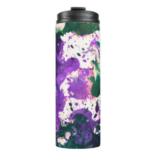 Colourful Abstract Green and Purple Splatter Paint Thermal Tumbler