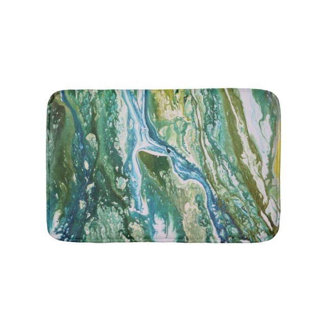 Colourful abstract green blue turquoise waterfall bath mat (Front)