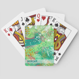 Colourful Abstract Green Personalised Name Playing Cards