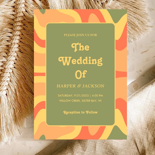 Colourful Abstract Groovy Retro 70s Hippie Wedding Invitation (Creator Uploaded)