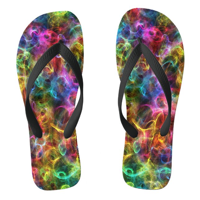 Colourful Abstract Grunge Random Swirls Thongs (Footbed)