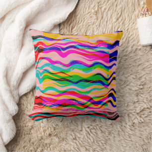 Colourful Abstract Hand Drawn Wavy Stripes Vibrant Cushion