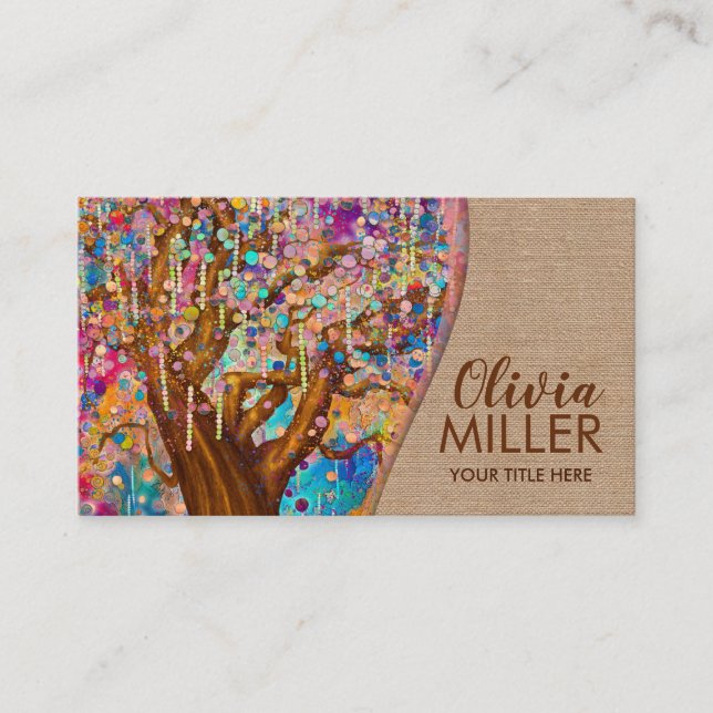 Colourful Abstract Happiness Tree Business Card (Front)