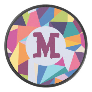 Colourful Abstract Hockey Puck with Initial