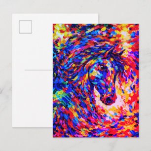 Colourful Abstract Horse Portrait Impasto Postcard