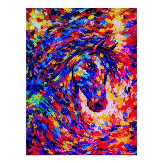 Colourful Abstract Horse Portrait Impasto Poster (Front)