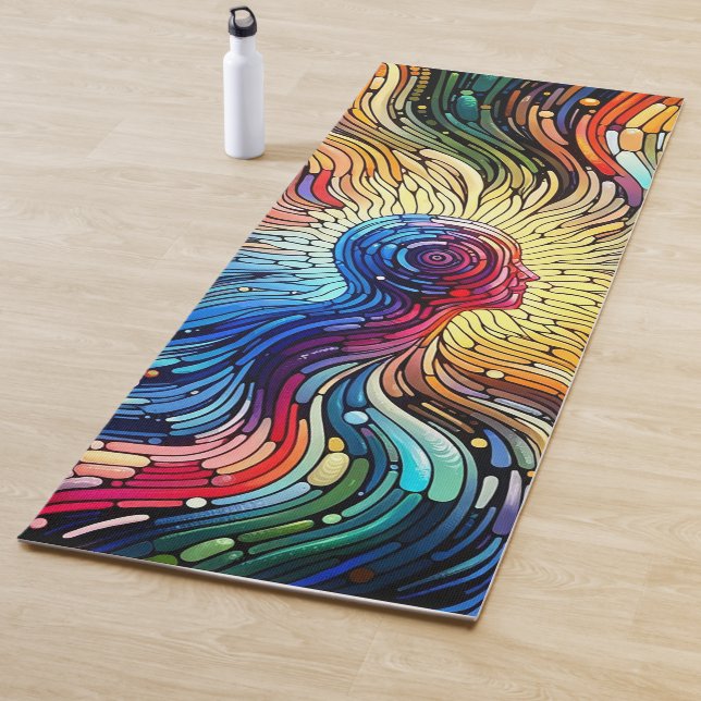 Colourful Abstract Human Head Yoga Mat (In Situ)