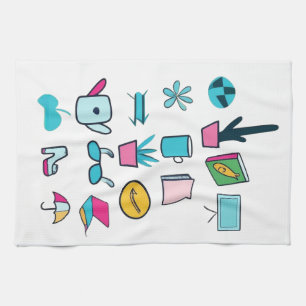  Colourful Abstract Icons Featuring Everyday Items Tea Towel