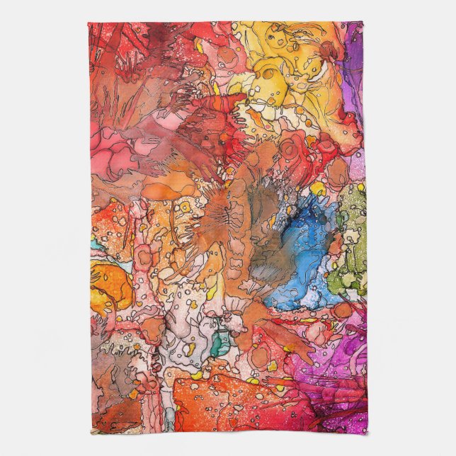 Colourful Abstract Illustration Kitchen Towel (Vertical)