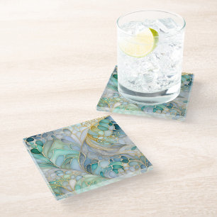 Colourful Abstract Ink Art Glass Coaster