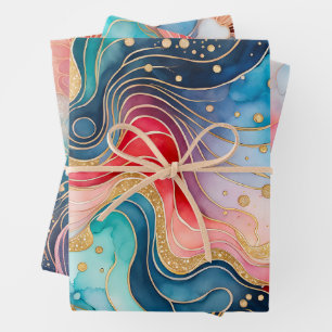 Colourful Abstract Ink Art Wrapping Paper Sheets