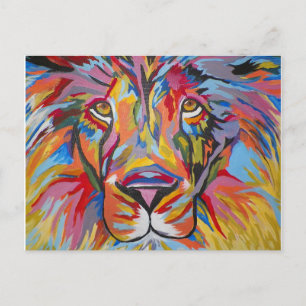 Colourful Abstract Jungle Lion Postcard