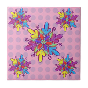 Colourful Abstract Kaleidoscope Flower Pattern Ceramic Tile