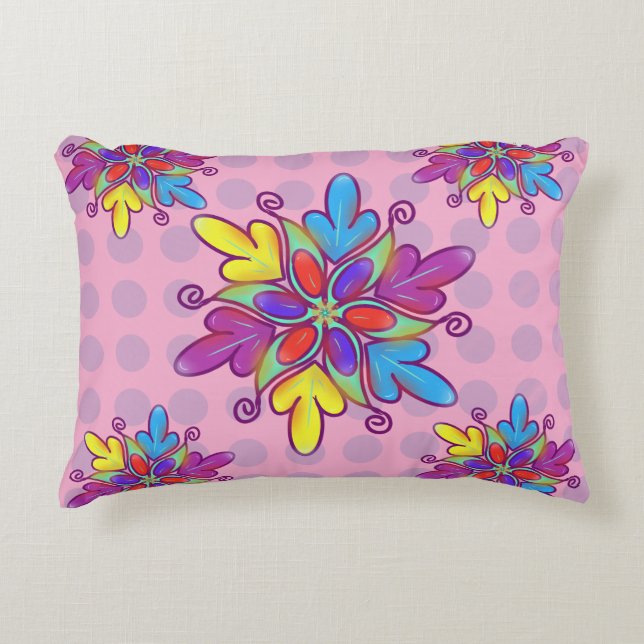 Colourful Abstract Kaleidoscope Flower Pattern Decorative Cushion (Front)