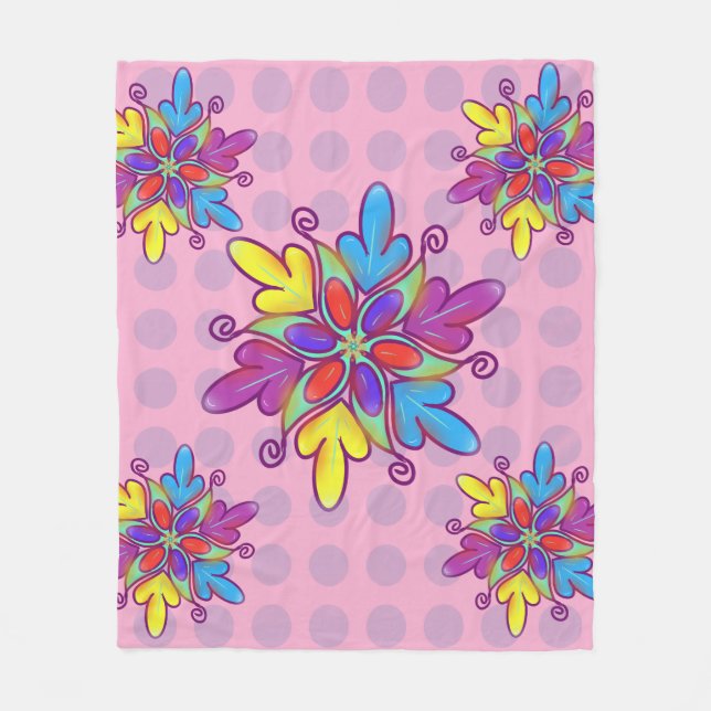 Colourful Abstract Kaleidoscope Flower Pattern Fleece Blanket (Front)