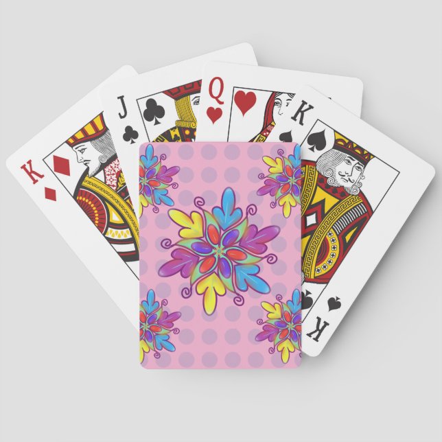 Colourful Abstract Kaleidoscope Flower Pattern Playing Cards (Back)