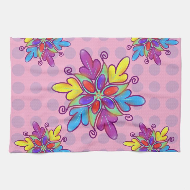 Colourful Abstract Kaleidoscope Flower Pattern Tea Towel (Horizontal)