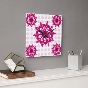 Colourful Abstract Kaleidoscope Flower Pattern Thr Square Wall Clock