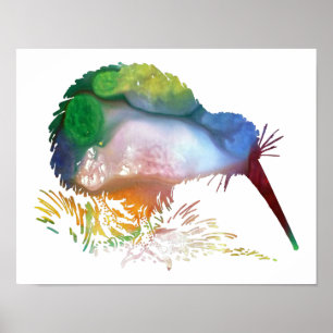 Colourful abstract Kiwi silhouette Poster