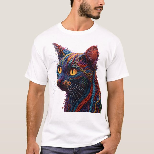 Colourful Abstract Knitted Texture Cat Tee (Front)