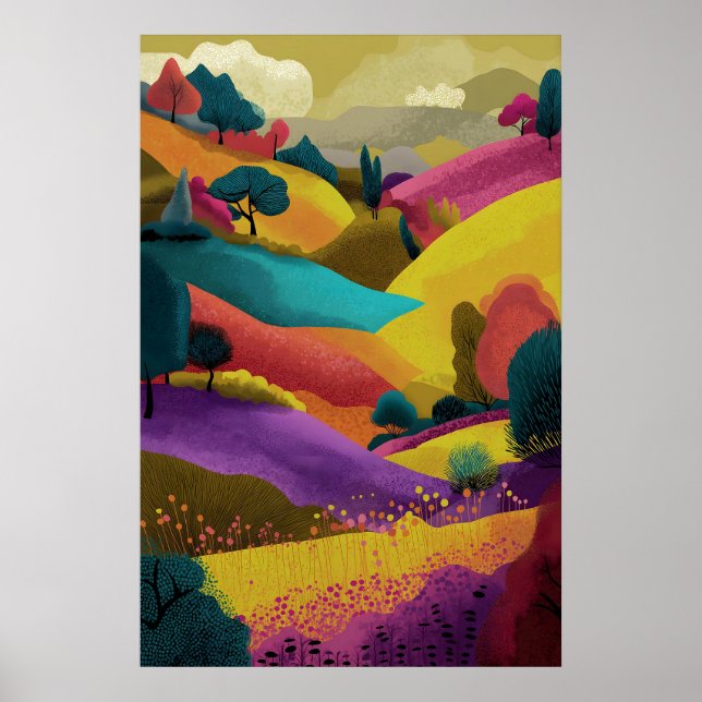 Colourful Abstract Landscape Art Print Modern Hill (Front)