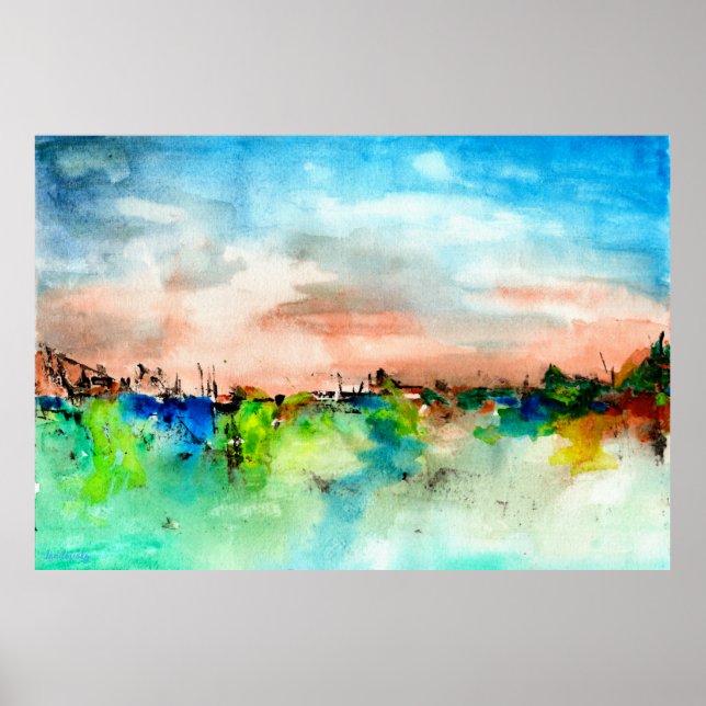 Colourful Abstract Landscape Watercolor Poster (Front)