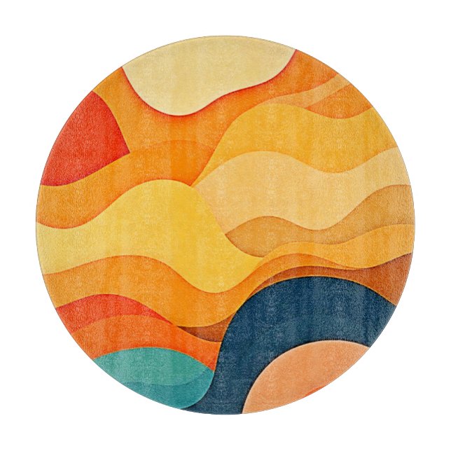 Colourful Abstract Layered Waves  Cutting Board (Front)