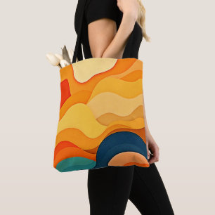 Colourful Abstract Layered Waves Tote Bag