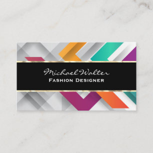 Colourful Abstract Layers   Gold Trim Business Card