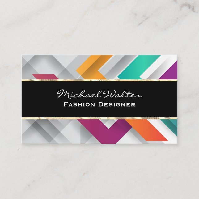 Colourful Abstract Layers | Gold Trim Business Card (Front)