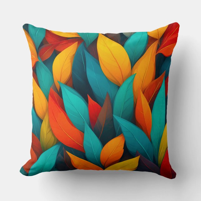 Colourful Abstract Leaves Displaying a Vibrant Mix Cushion (Front)