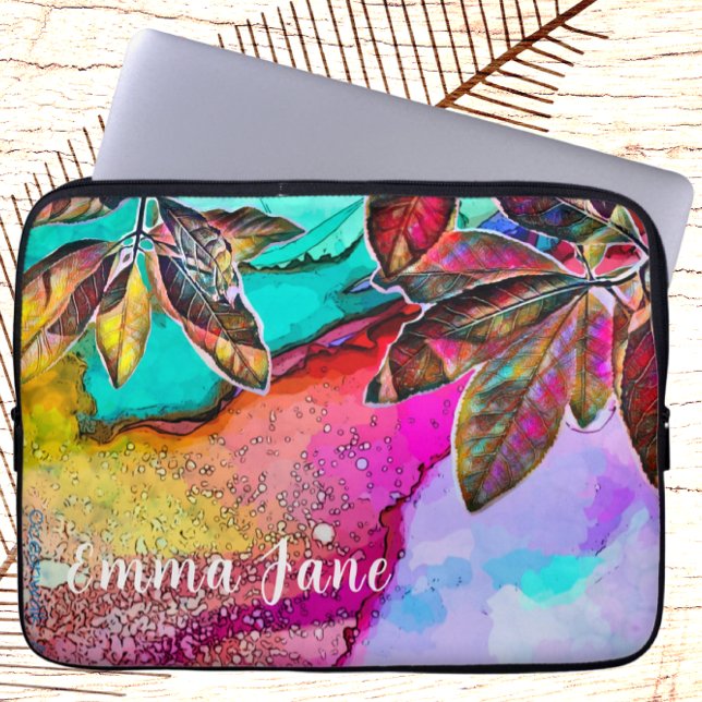 Colourful Abstract Leaves Ink Nature Art Laptop Sleeve (Creator Uploaded)