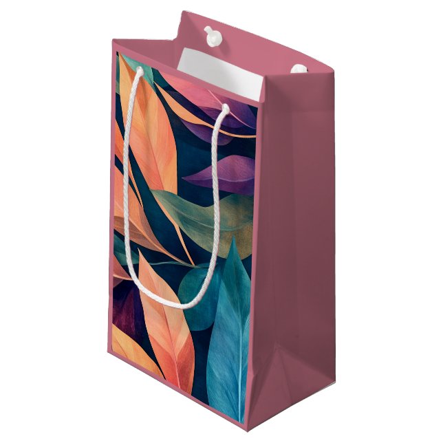 Colourful Abstract Leaves Small Gift Bag (Front Angled)