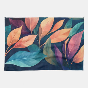 Colourful Abstract Leaves Tea Towel