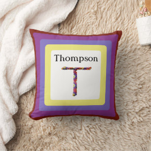 Colourful Abstract Letter T Initial Monogram Cushion