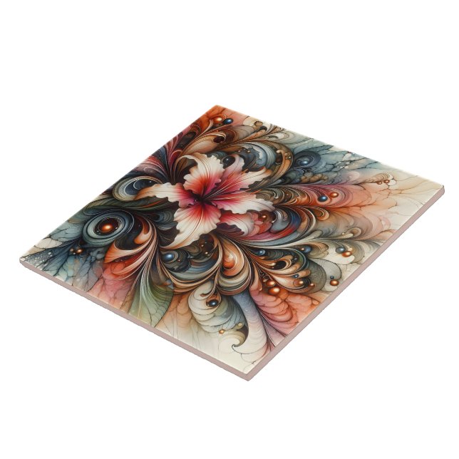 Colourful Abstract Lily With Artistic Swirls Ceramic Tile (Side)