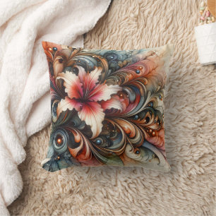 Colourful Abstract Lily With Artistic Swirls Cushion