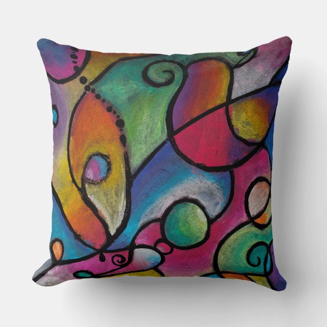 Colourful abstract lines and shapes cushion (Front)