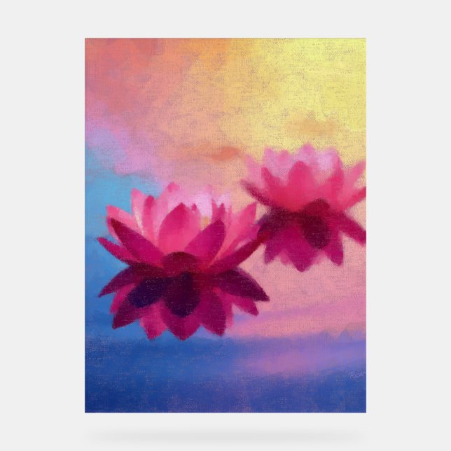 Colourful Abstract Lotus Flowers Acrylic Sign (Front)