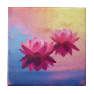 Colourful Abstract Lotus Flowers Ceramic Tile