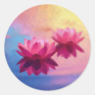 Colourful Abstract Lotus Flowers Classic Round Sticker